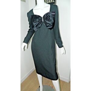 Jack‎ Bryan Dress Vintage Size  10 Black Oversized Satin Bow Rhinestone Detail